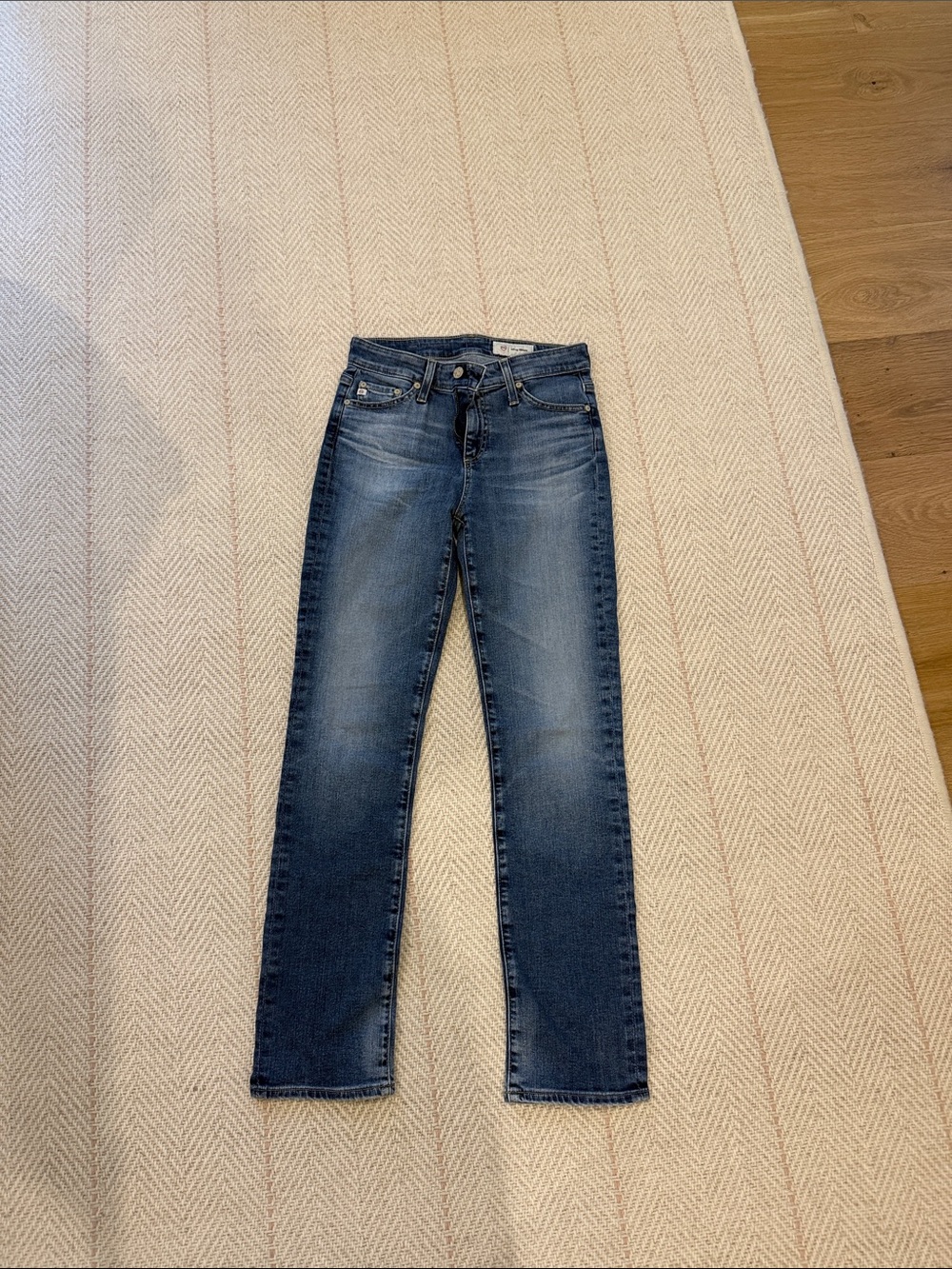 Ag Adriano Goldschmmied Straight Leg Mid Blue Jeans